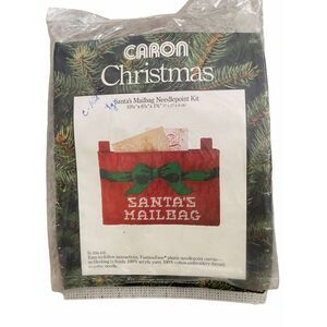 Vintage Caron Needlepoint Christmas Santa's Mailbag kit 1979 crafts gift holiday